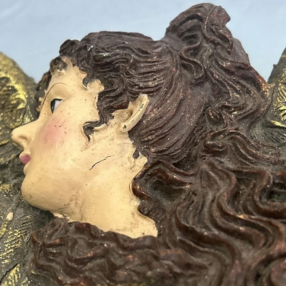 Vintage Angel Cherub Corner Door Mount Wall Decor Golden Gilt Holiday Religious